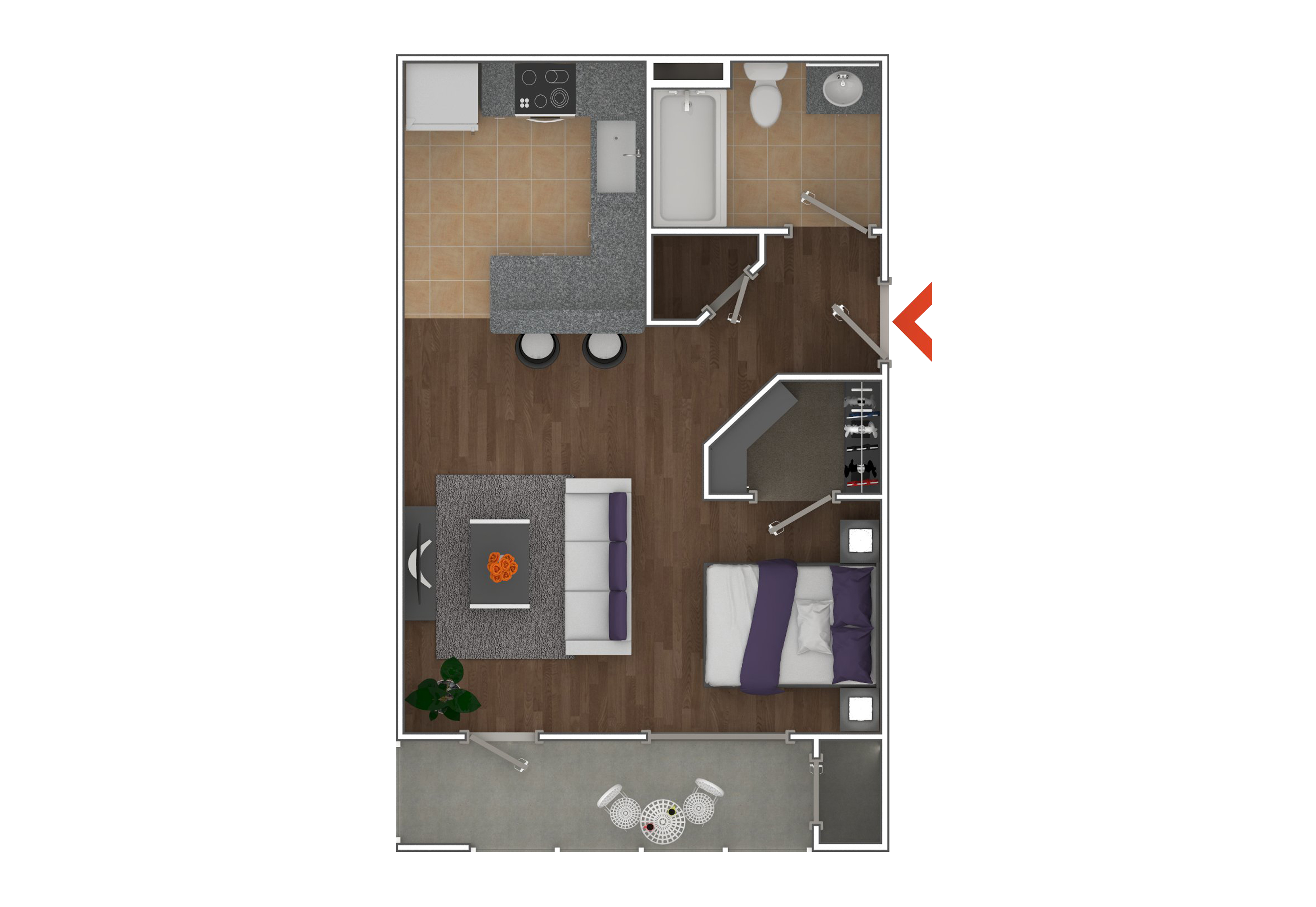 Floor plan for studio, 1 bath, 505 sqft